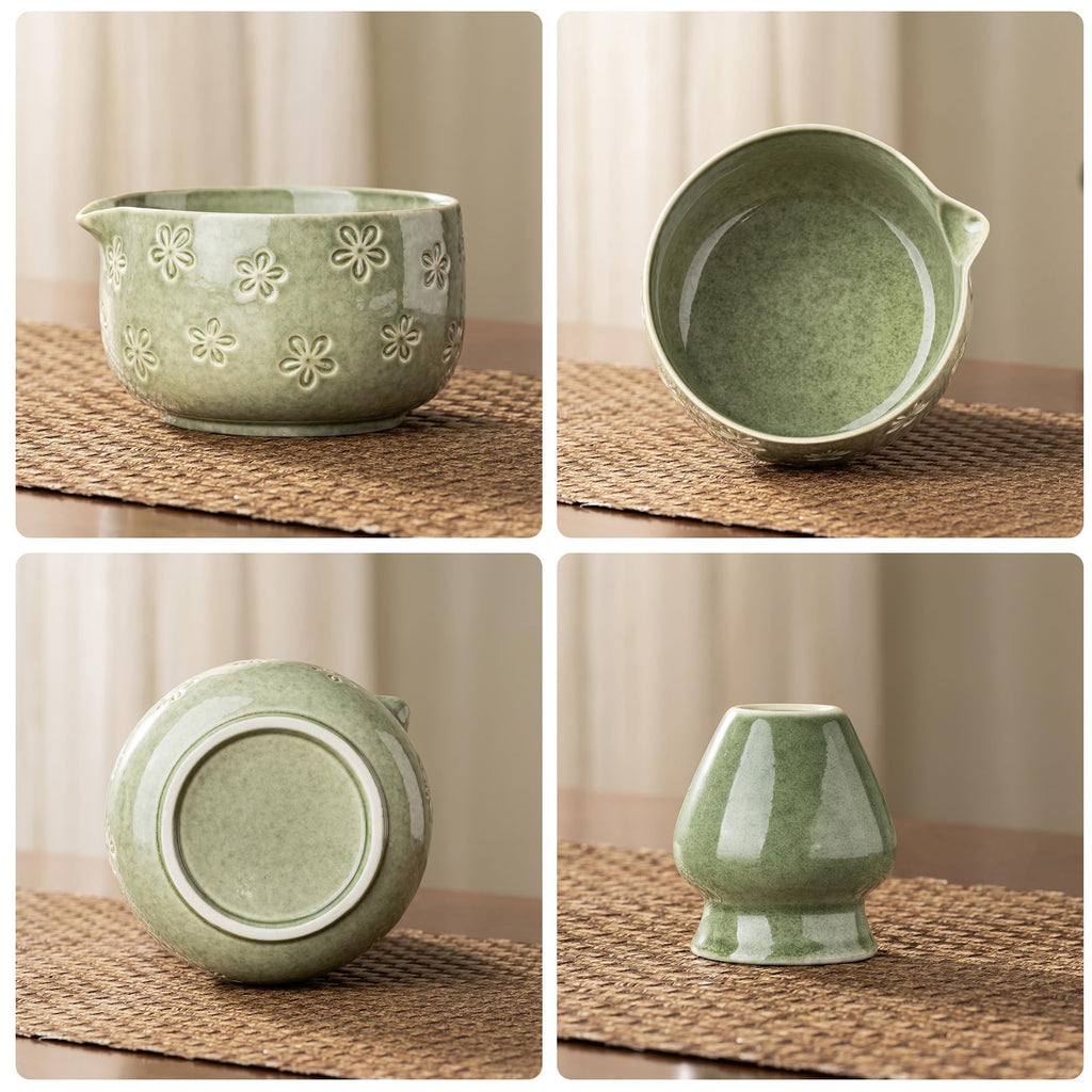 6-Piece Ceramic Matcha Set – Blue Cherry Blossom Bowl, 100-Prong Whisk, Scoop & Sifter