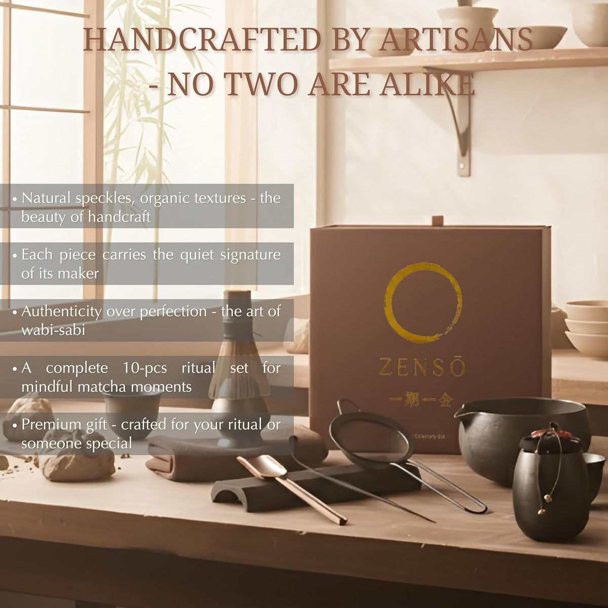 ZENSO 10-Piece Premium Matcha Set – Handmade Ceramics, Purple Bamboo Whisk & Tea Canister, Dark Gray