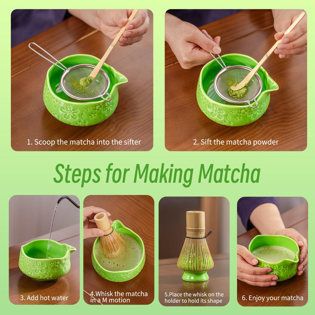 TEANAGOO 7-Piece Black Matcha Set – Ceramic Chawan, Whisk, Holder & Sifter for Ceremony & Latte