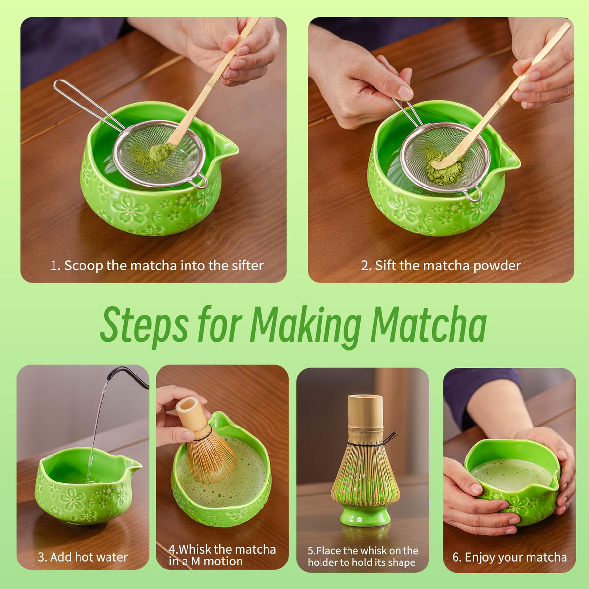 TEANAGOO 7-Piece Black Matcha Set – Ceramic Chawan, Whisk, Holder & Sifter for Ceremony & Latte
