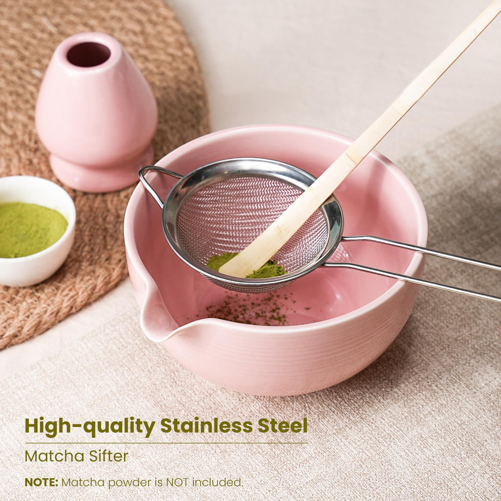 5-Piece Ceramic Matcha Set – Mottled Green Chawan, Handcrafted Bamboo Chasen, Scoop & Holder