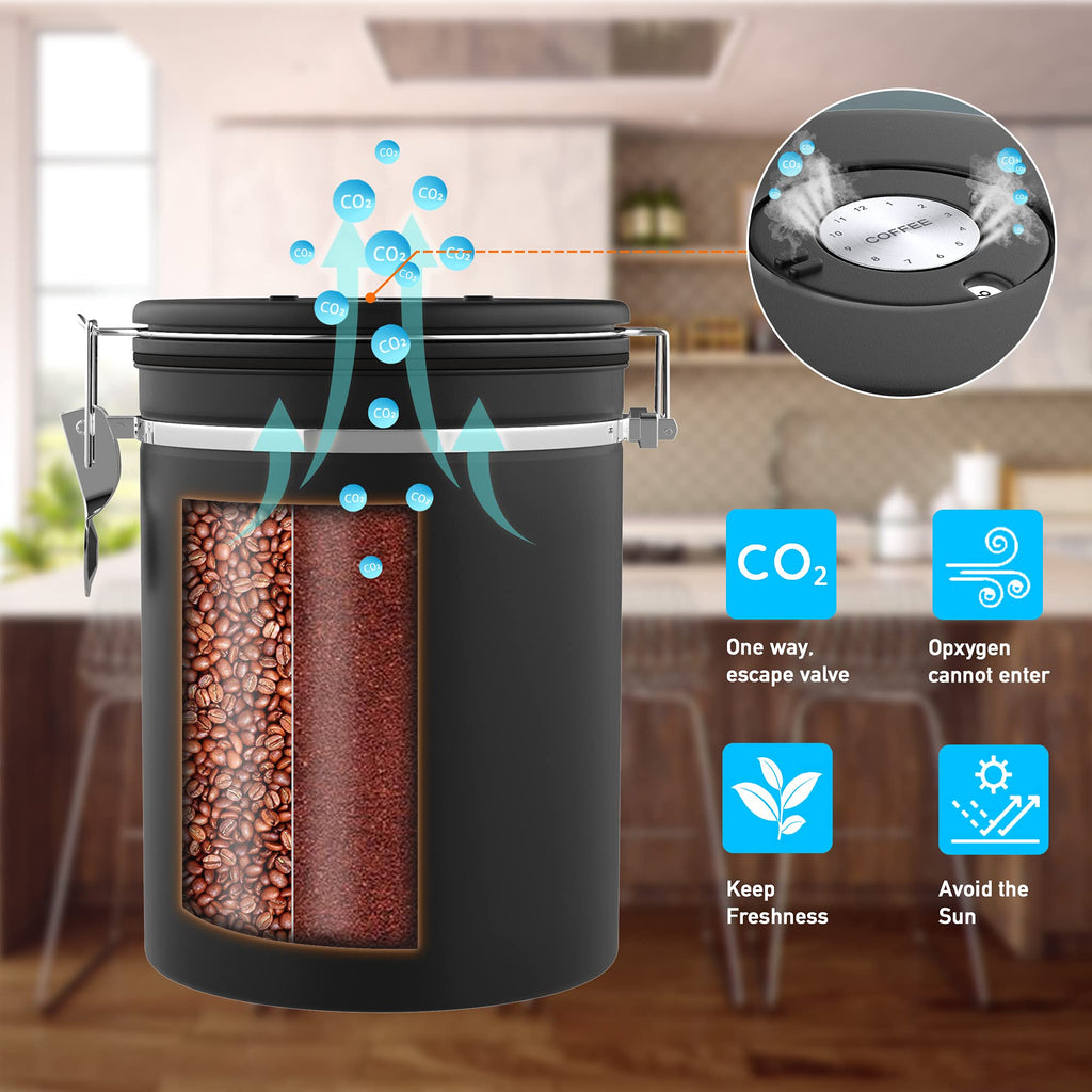 38 oz Stainless Steel Coffee Canister with Date Tracker & CO2 Valve – Mint Green, Airtight