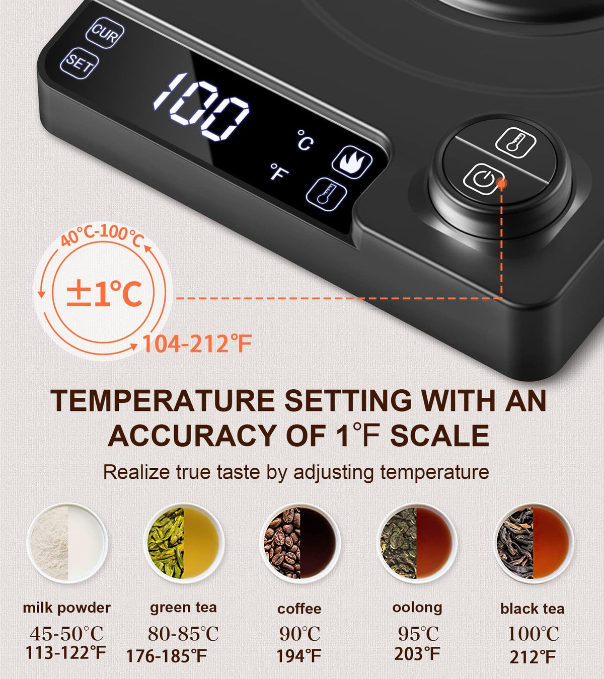 Electric Gooseneck Kettle – ±1°F Temp Control, Brew Timer, 0.6L, 900W