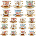 Floral Porcelain Tea Cups & Saucers Set of 18 – 6 Patterns, 5.4 oz