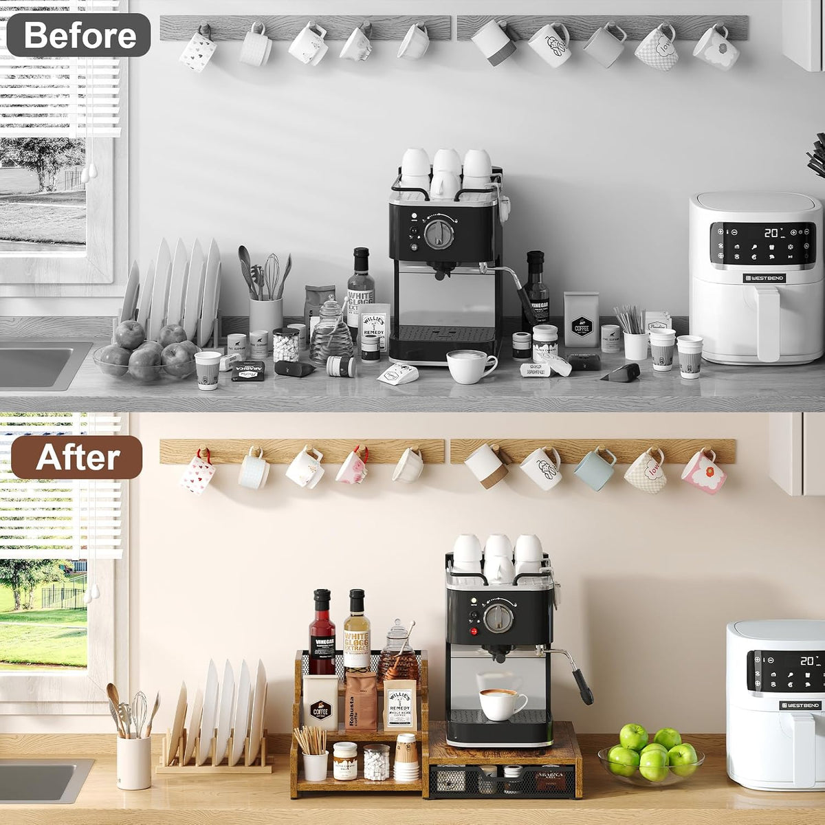 3-Tier Coffee Station Organizer with K-Cup Holder – Rustic Brown