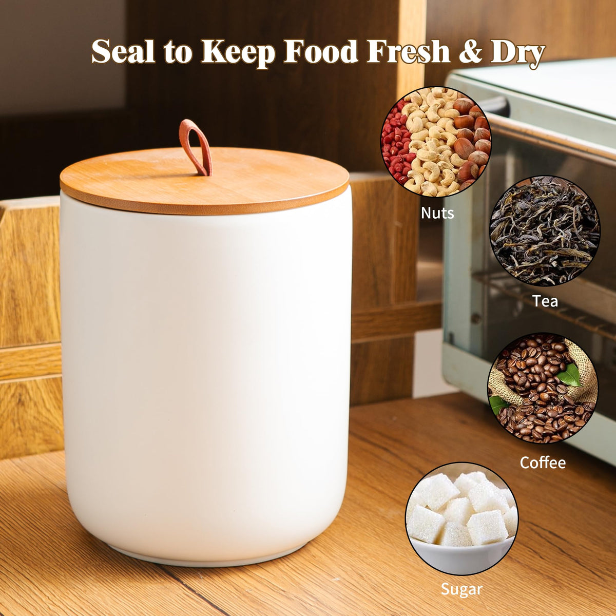Mowtanco White Embossed Ceramic Canister Set of 3 – Airtight Bamboo Lids, 12/30/48 oz