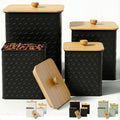 Honeycomb Metal Kitchen Canister Set of 4 – Airtight Bamboo Lids, Matte Black, 1.25–6.5 qt