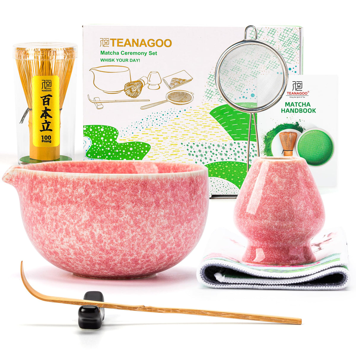 TEANAGOO 7-Piece Black Matcha Set – Ceramic Chawan, Whisk, Holder & Sifter for Ceremony & Latte
