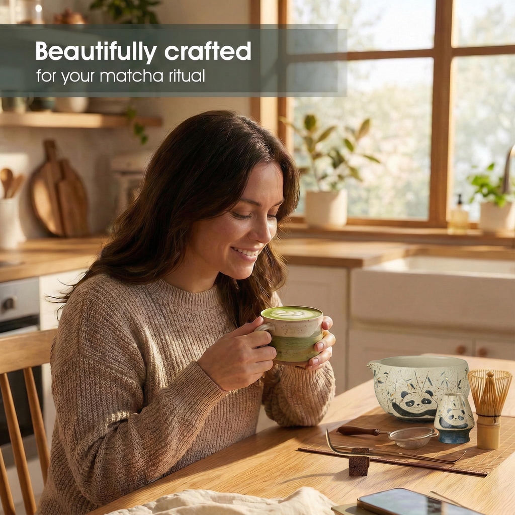 7-Piece Matcha Set – Floral Bowl & Purple Bamboo Whisk