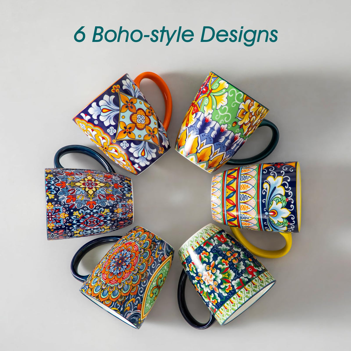 Vancasso SIMI Bohemian Ceramic Mugs Set of 6 – 16oz