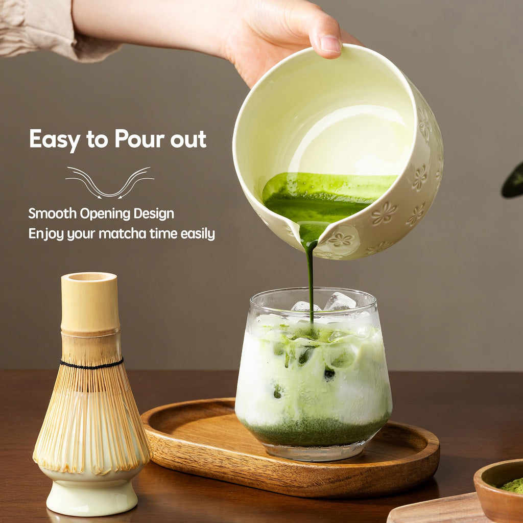 6-Piece Ceramic Matcha Set – Blue Cherry Blossom Bowl, 100-Prong Whisk, Scoop & Sifter
