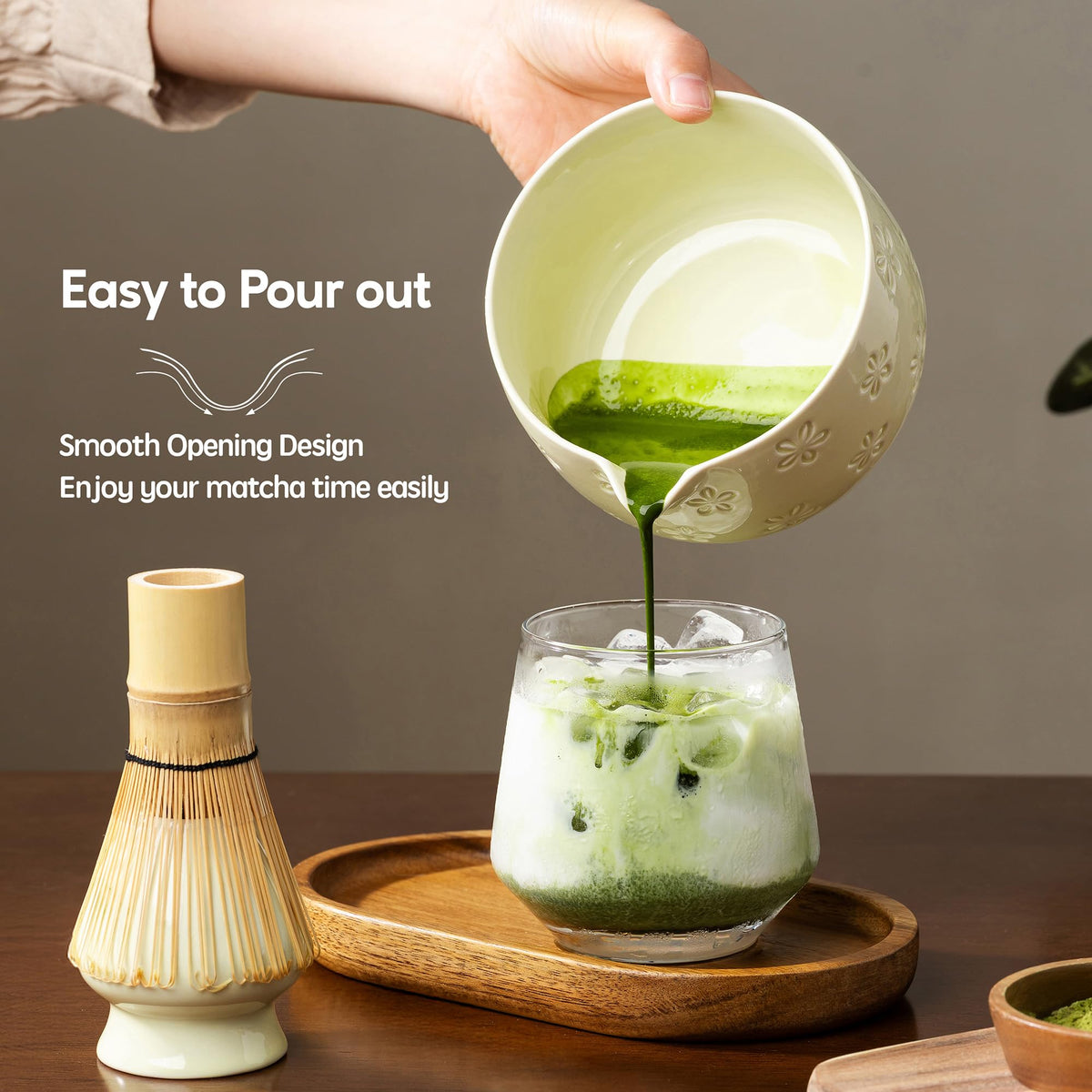 6-Piece Ceramic Matcha Set – Blue Cherry Blossom Bowl, 100-Prong Whisk, Scoop & Sifter