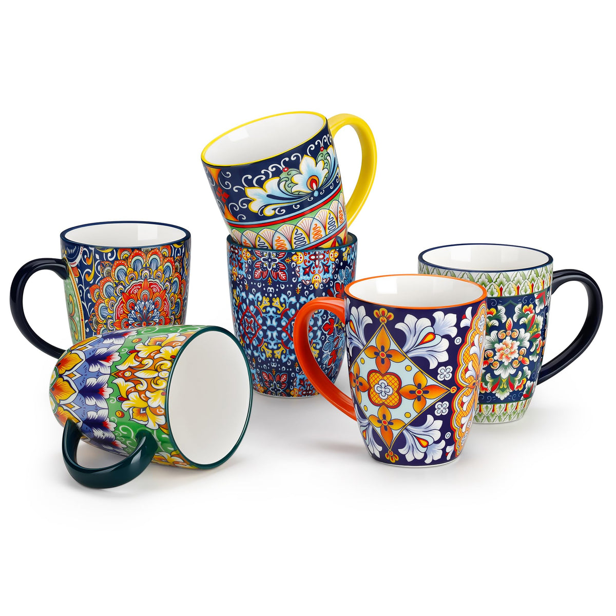 Vancasso SIMI Bohemian Ceramic Mugs Set of 6 – 16oz