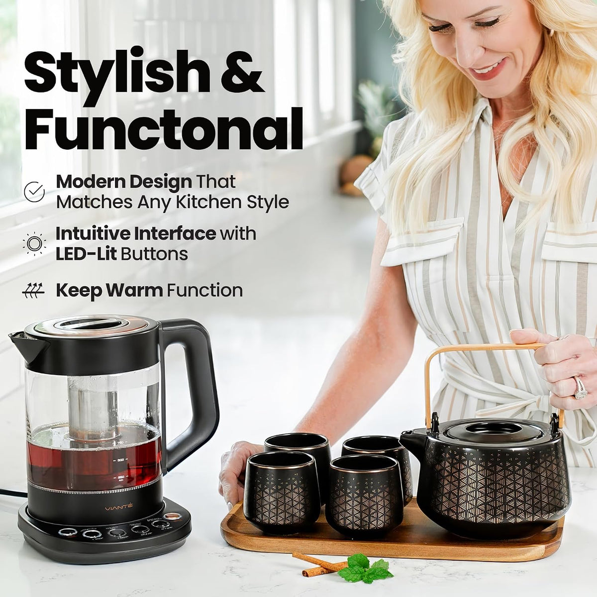 Viante Luxury Tea Set with Electric Kettle & Infuser