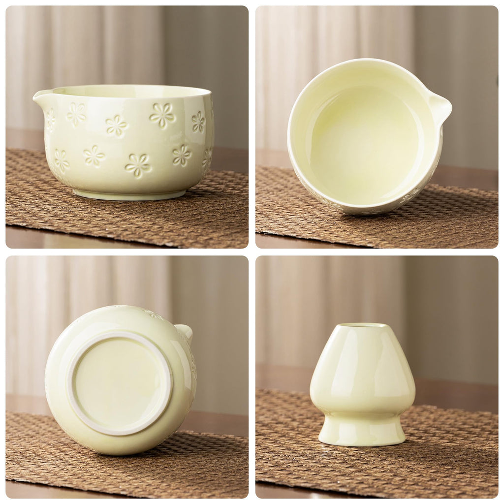 6-Piece Ceramic Matcha Set – Blue Cherry Blossom Bowl, 100-Prong Whisk, Scoop & Sifter