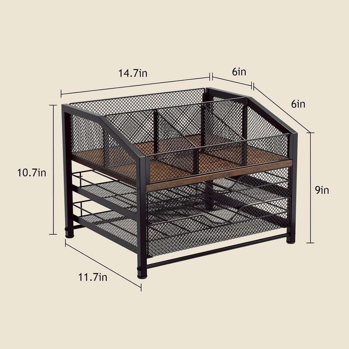 Homsorout Coffee Bar Organizer – Metal & Wood, Black and Brown