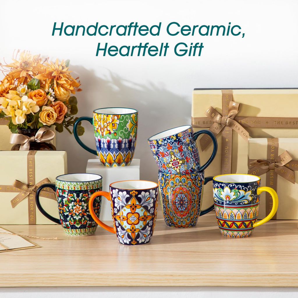 Vancasso SIMI Bohemian Ceramic Mugs Set of 6 – 16oz