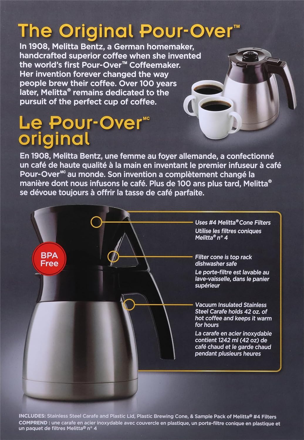 Melitta Pour-Over Coffee Brewer & Stainless Steel Carafe Set