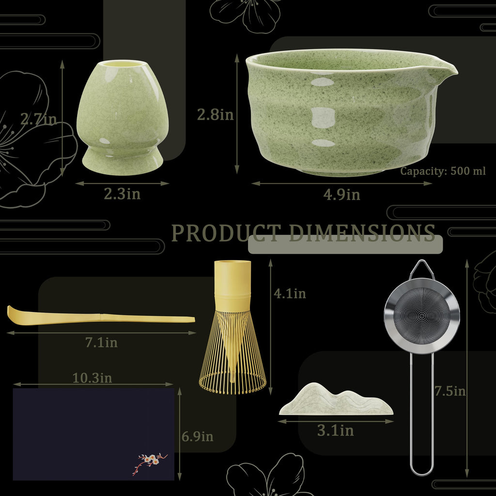 8-Piece Cat Print Matcha Set – Japanese Tea Ceremony Kit with Bamboo Accessories for Home Rituals