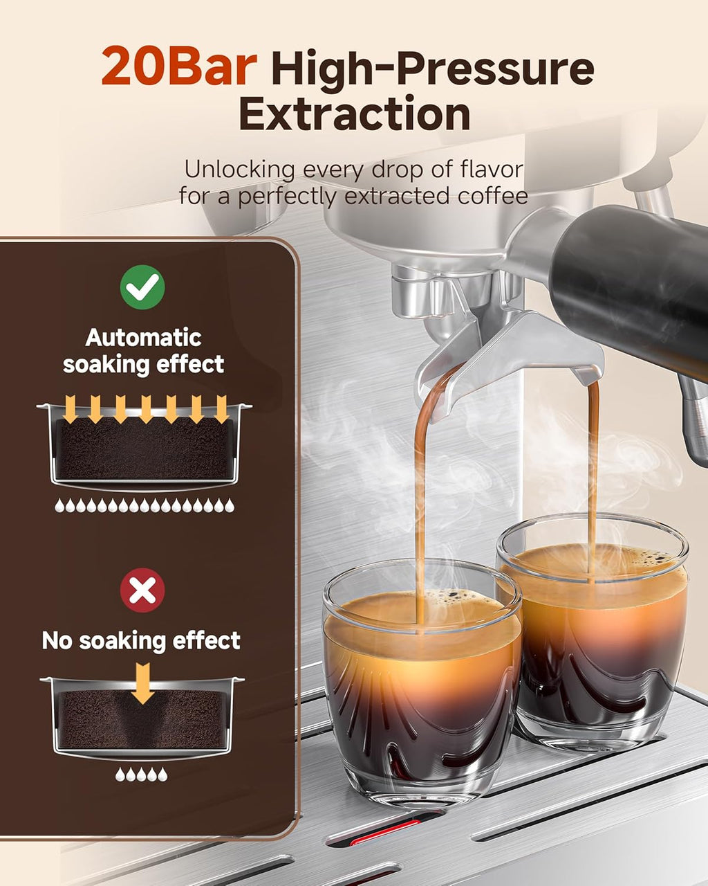 AMZCHEF Espresso Machine with Built-in Grinder – 44 Grind Settings, Temp Control, Milk Frother
