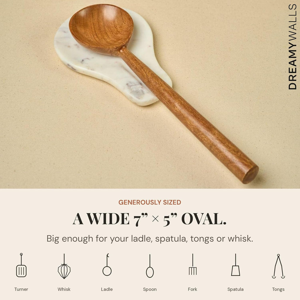 Marble Spoon Rest – 7" x 5" Oval, Heat-Resistant, Non-Slip, Handcrafted in India