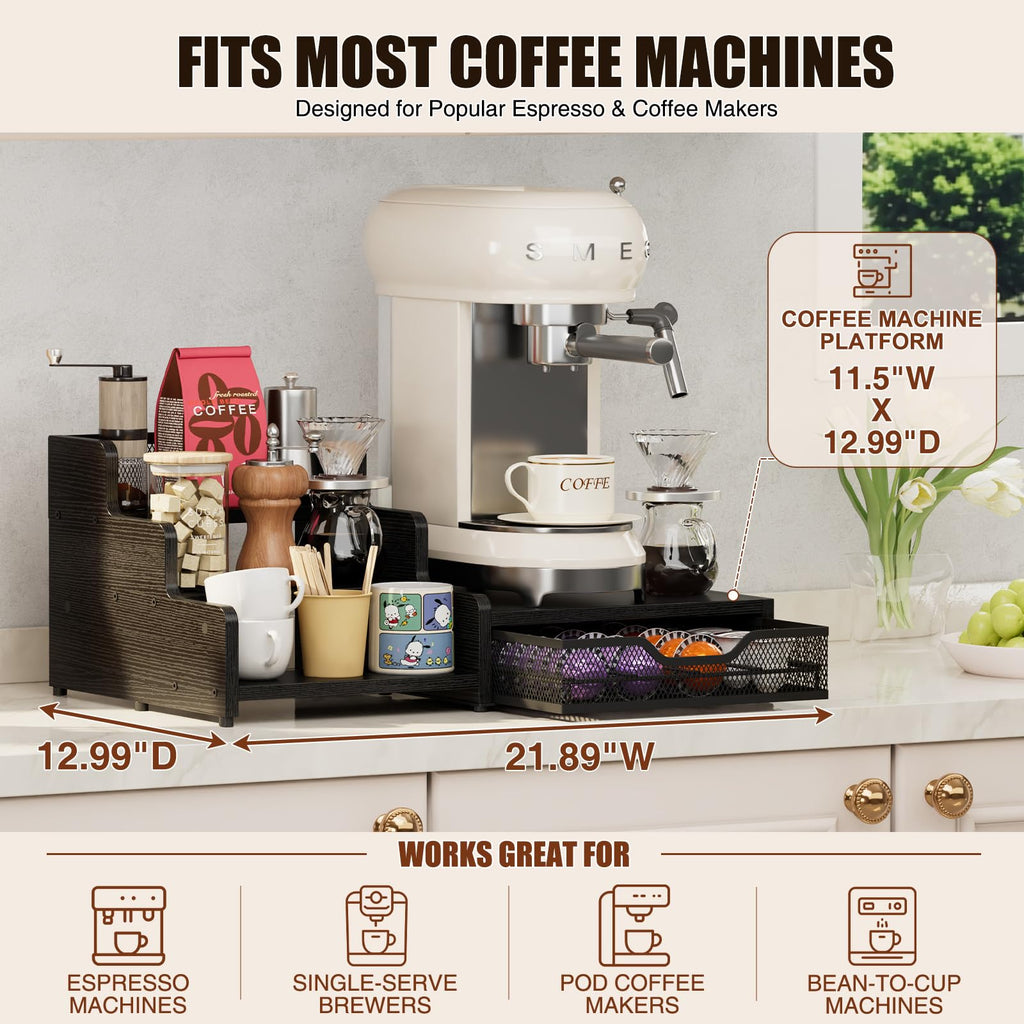 3-Tier Coffee Station Organizer with K-Cup Holder – Rustic Brown