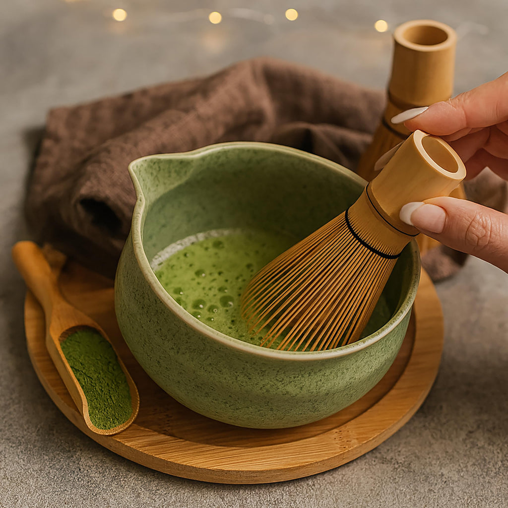 8-Piece Cat Print Matcha Set – Japanese Tea Ceremony Kit with Bamboo Accessories for Home Rituals