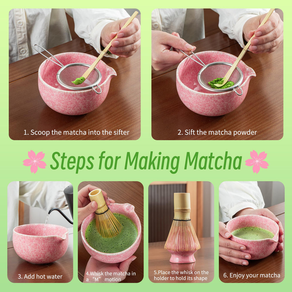 TEANAGOO 7-Piece Black Matcha Set – Ceramic Chawan, Whisk, Holder & Sifter for Ceremony & Latte