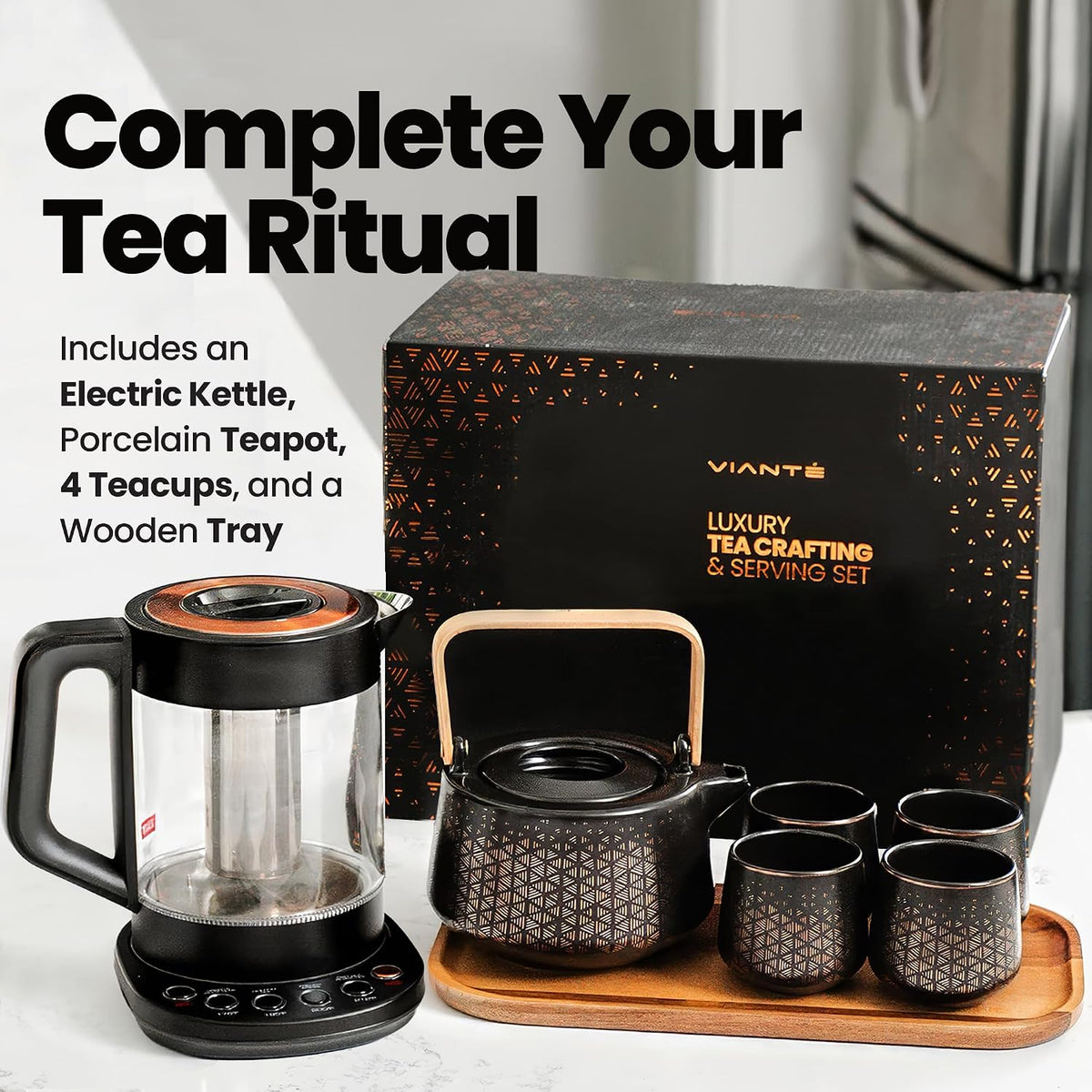 Viante Luxury Tea Set with Electric Kettle & Infuser