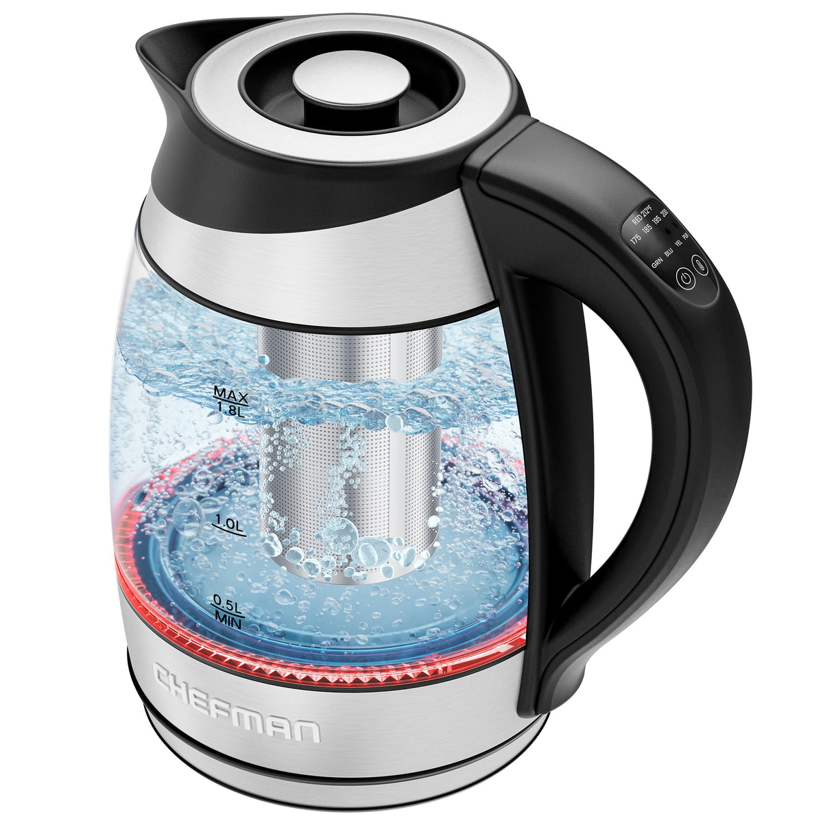 Chefman 1.2L Glass Electric Tea Kettle with Infuser