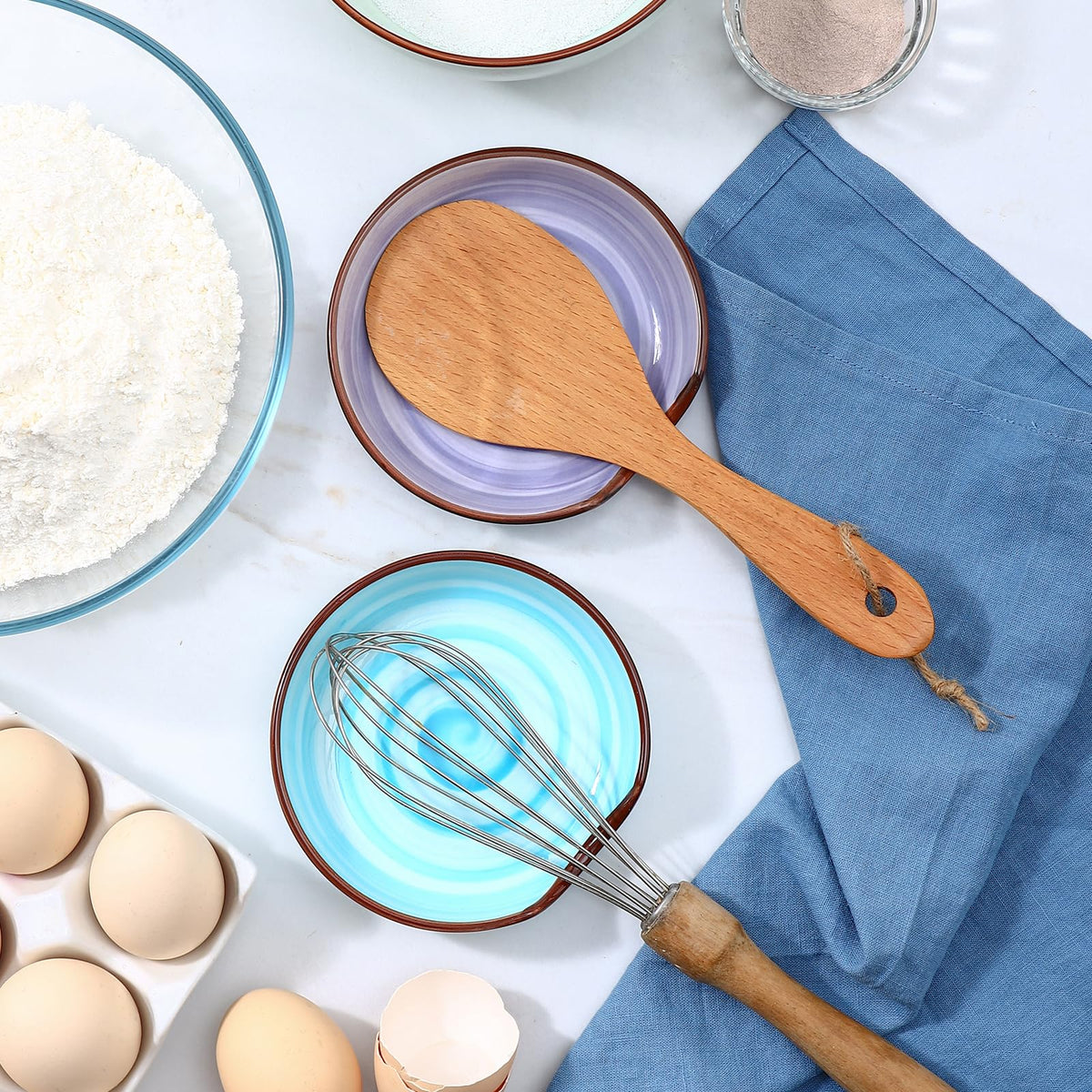 Selamica Ceramic Spoon Rest Set of 4 with Metal Holder – 4.8", Assorted Colors