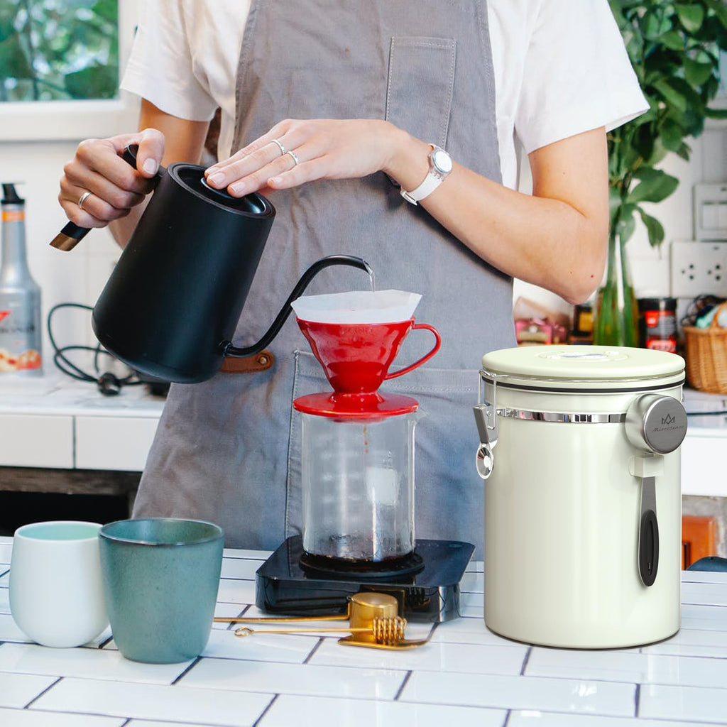 38 oz Stainless Steel Coffee Canister with Date Tracker & CO2 Valve – Mint Green, Airtight