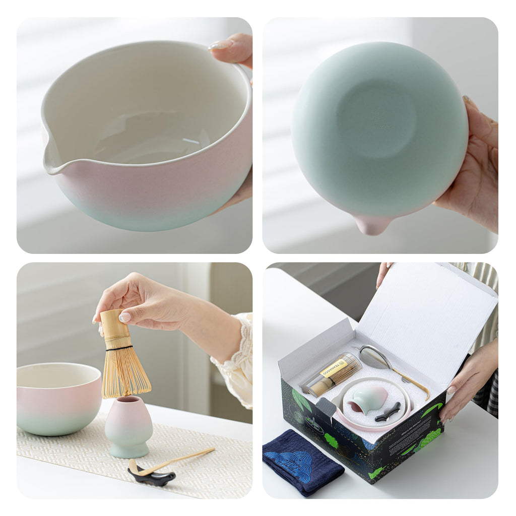TEANAGOO 7-Piece Black Matcha Set – Ceramic Chawan, Whisk, Holder & Sifter for Ceremony & Latte