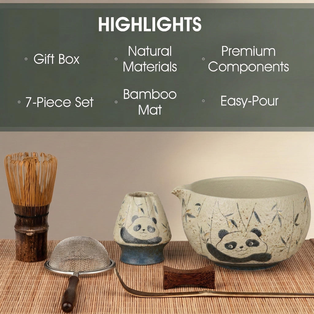 7-Piece Matcha Set – Floral Bowl & Purple Bamboo Whisk