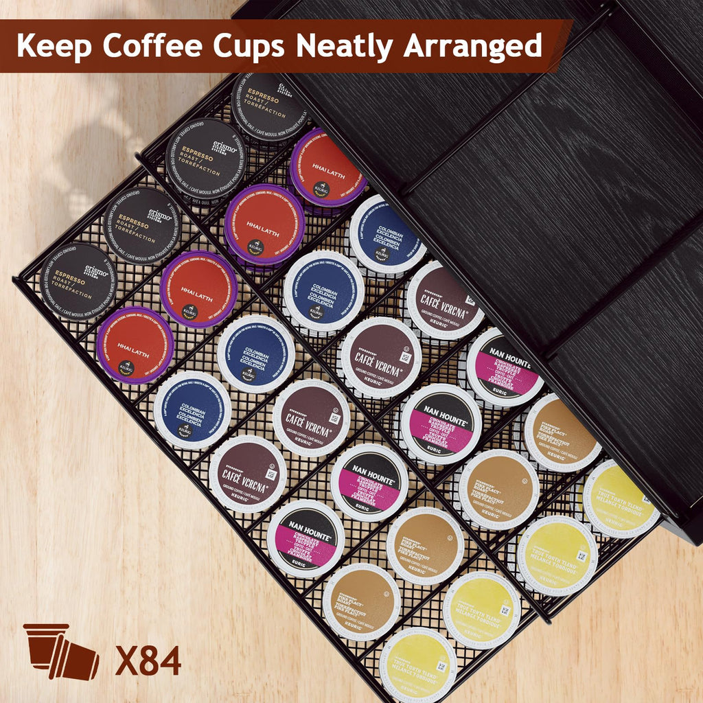 Homsorout Coffee Bar Organizer – Metal & Wood, Black and Brown