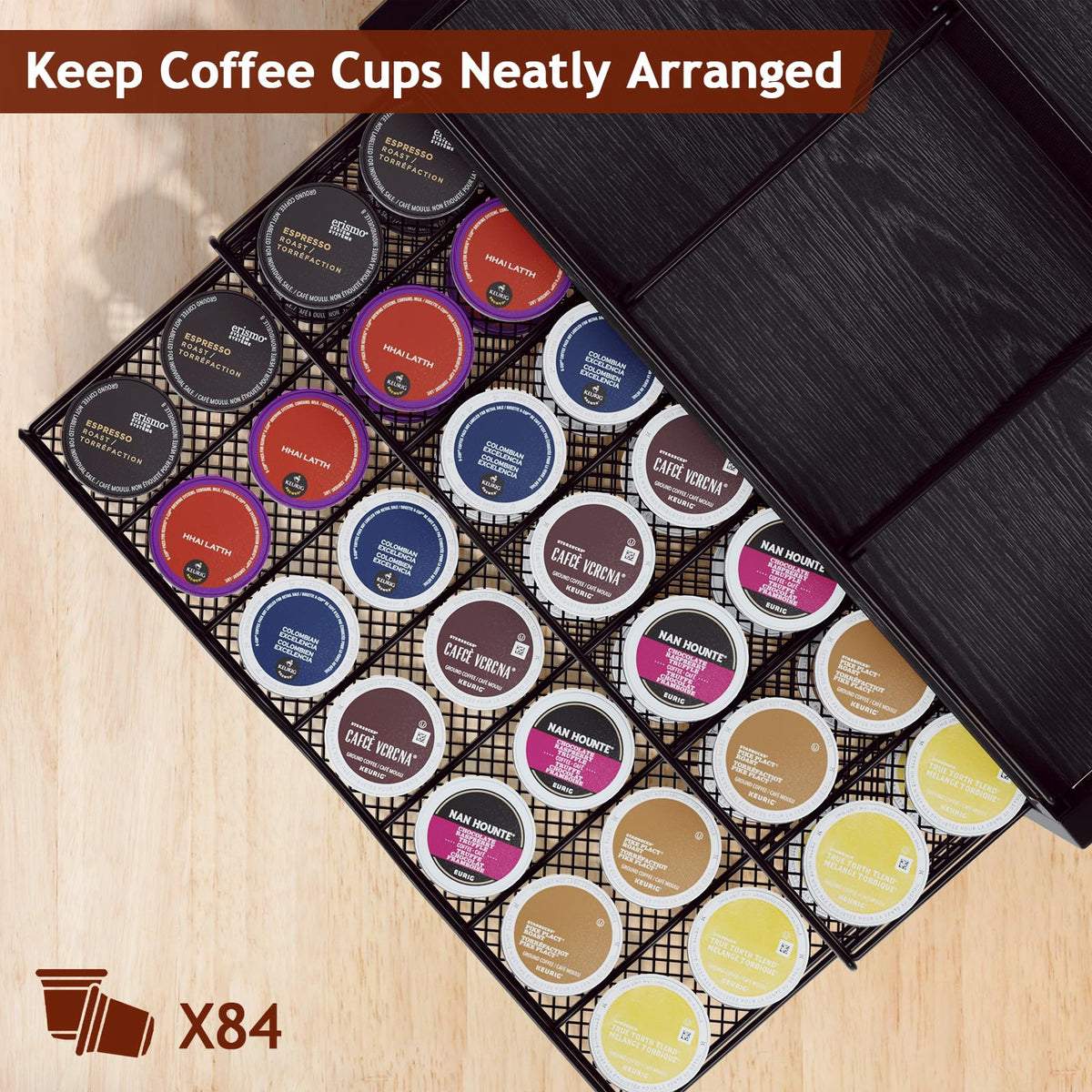 Homsorout Coffee Bar Organizer – Metal & Wood, Black and Brown