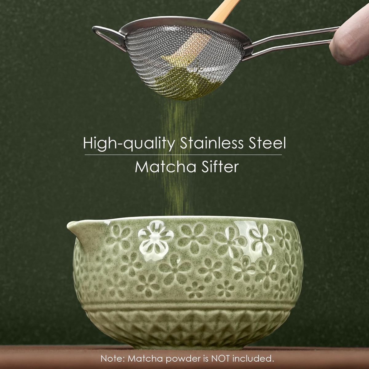 5-Piece Ceramic Matcha Set – Mottled Green Chawan, Handcrafted Bamboo Chasen, Scoop & Holder