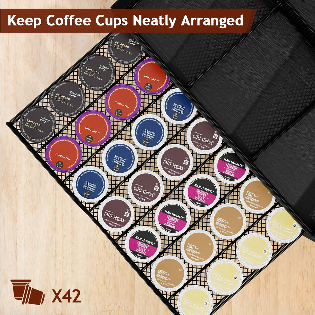 Homsorout Coffee Bar Organizer – Metal & Wood, Black and Brown