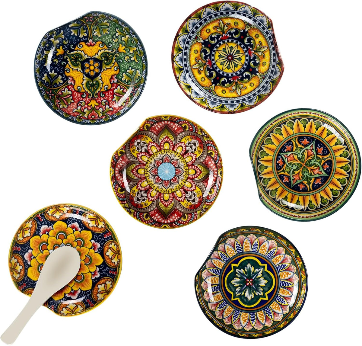 Henten Home Ceramic Spoon Rest Set of 6 – Bohemian Porcelain, 4.5", Dishwasher Safe