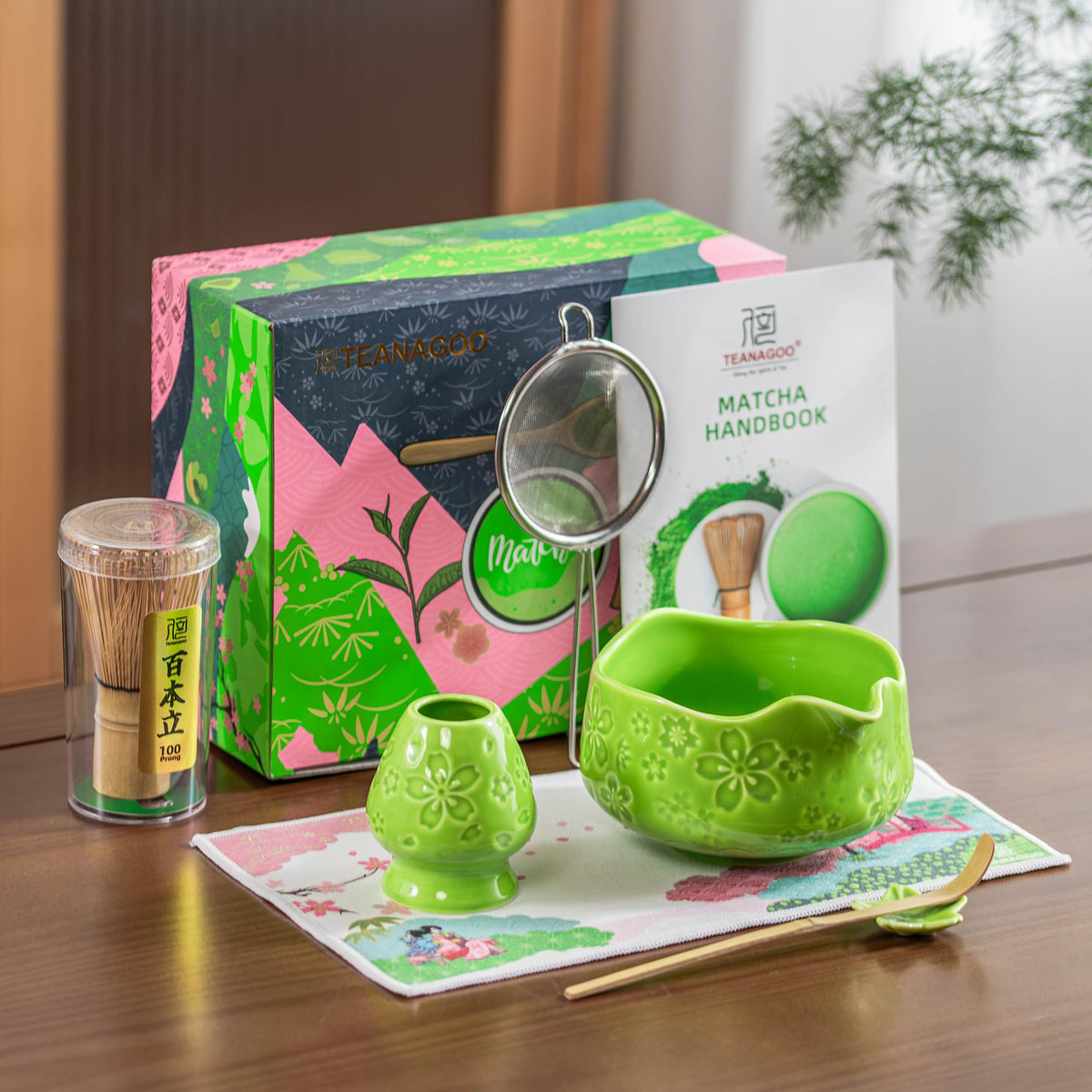 TEANAGOO 7-Piece Black Matcha Set – Ceramic Chawan, Whisk, Holder & Sifter for Ceremony & Latte