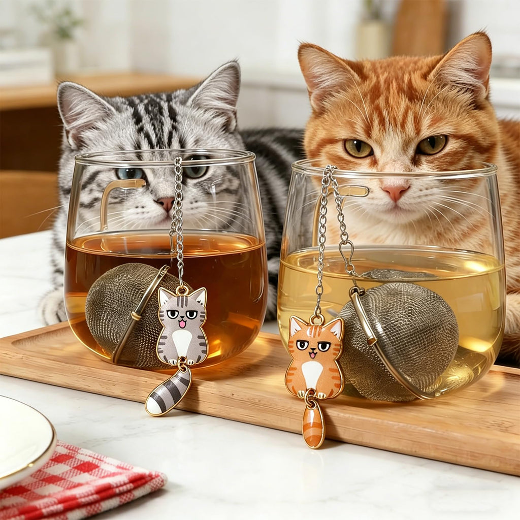 Cat Charm Tea Infuser Set of 2 – Stainless Steel, Moving Tail, Ragdoll & Tortoiseshell