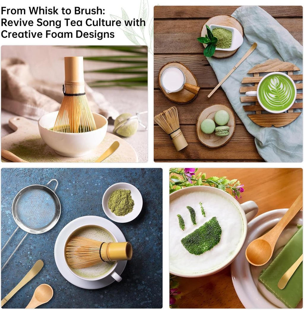 5-Piece Matcha Whisk Set – Green Ceramic Chawan, Bamboo Whisk, Scoop & Sifter