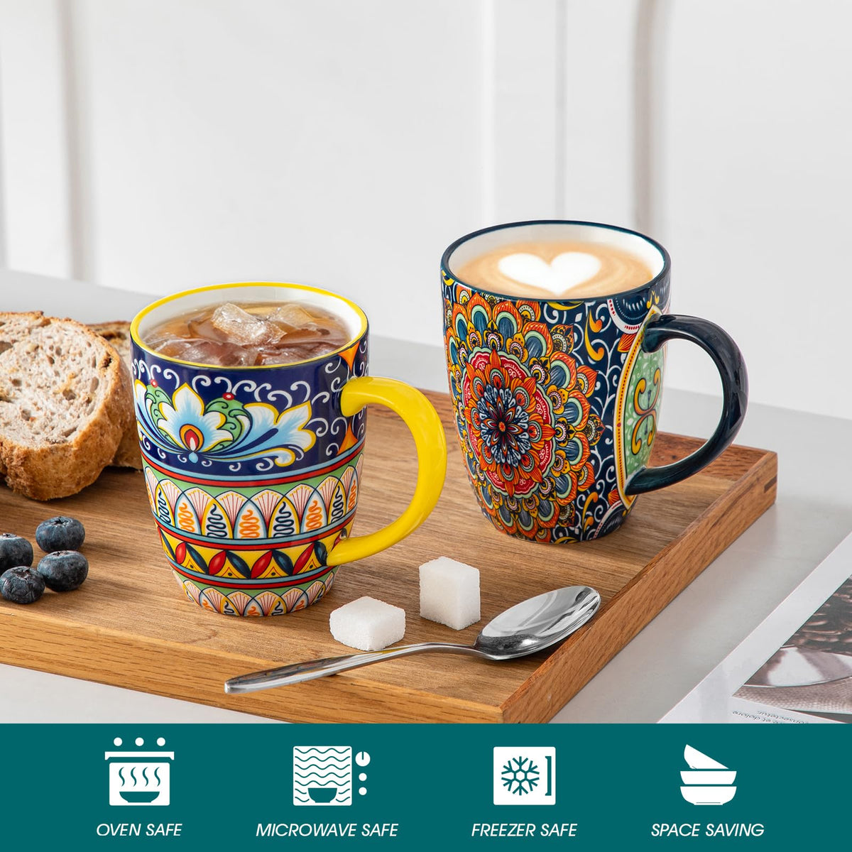 Vancasso SIMI Bohemian Ceramic Mugs Set of 6 – 16oz