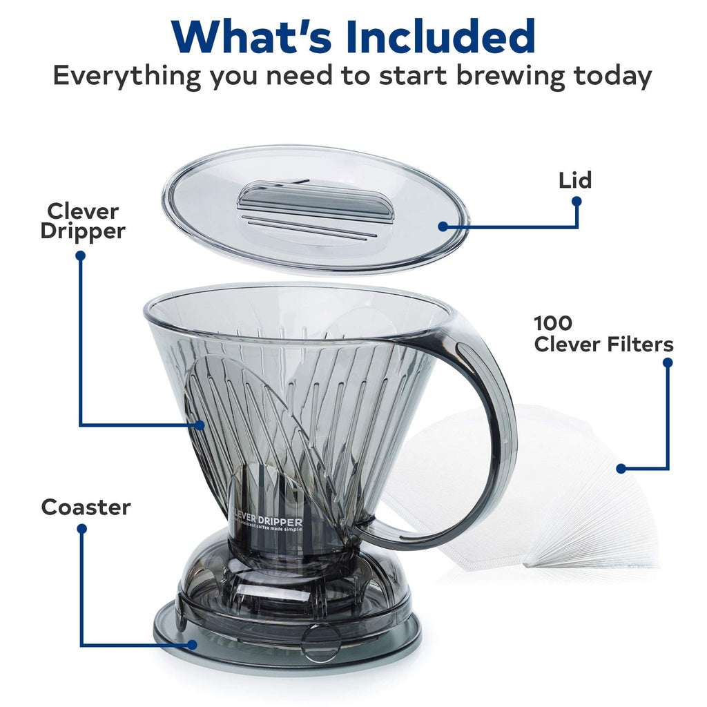 Clever Coffee Dripper & 100 Filters – 18 oz, BPA-Free, Immersion Brew