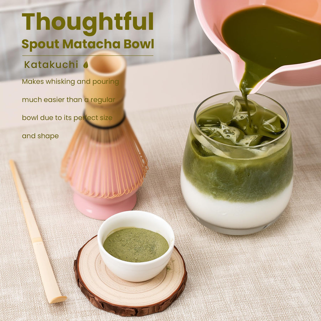 5-Piece Ceramic Matcha Set – Mottled Green Chawan, Handcrafted Bamboo Chasen, Scoop & Holder