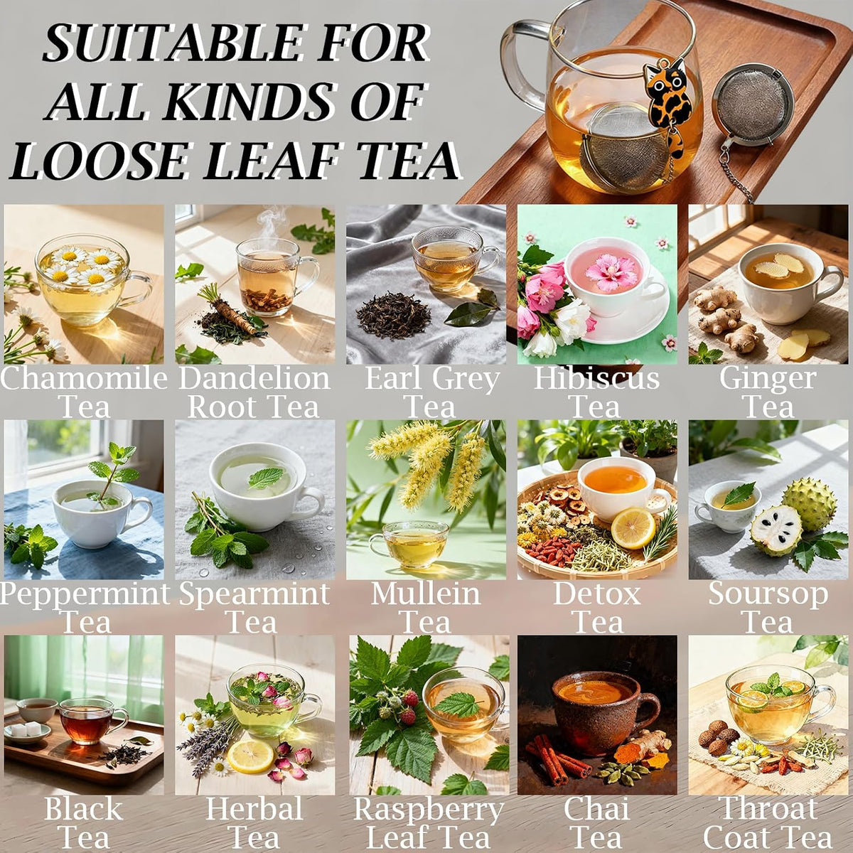 Cat Charm Tea Infuser Set of 2 – Stainless Steel, Moving Tail, Ragdoll & Tortoiseshell