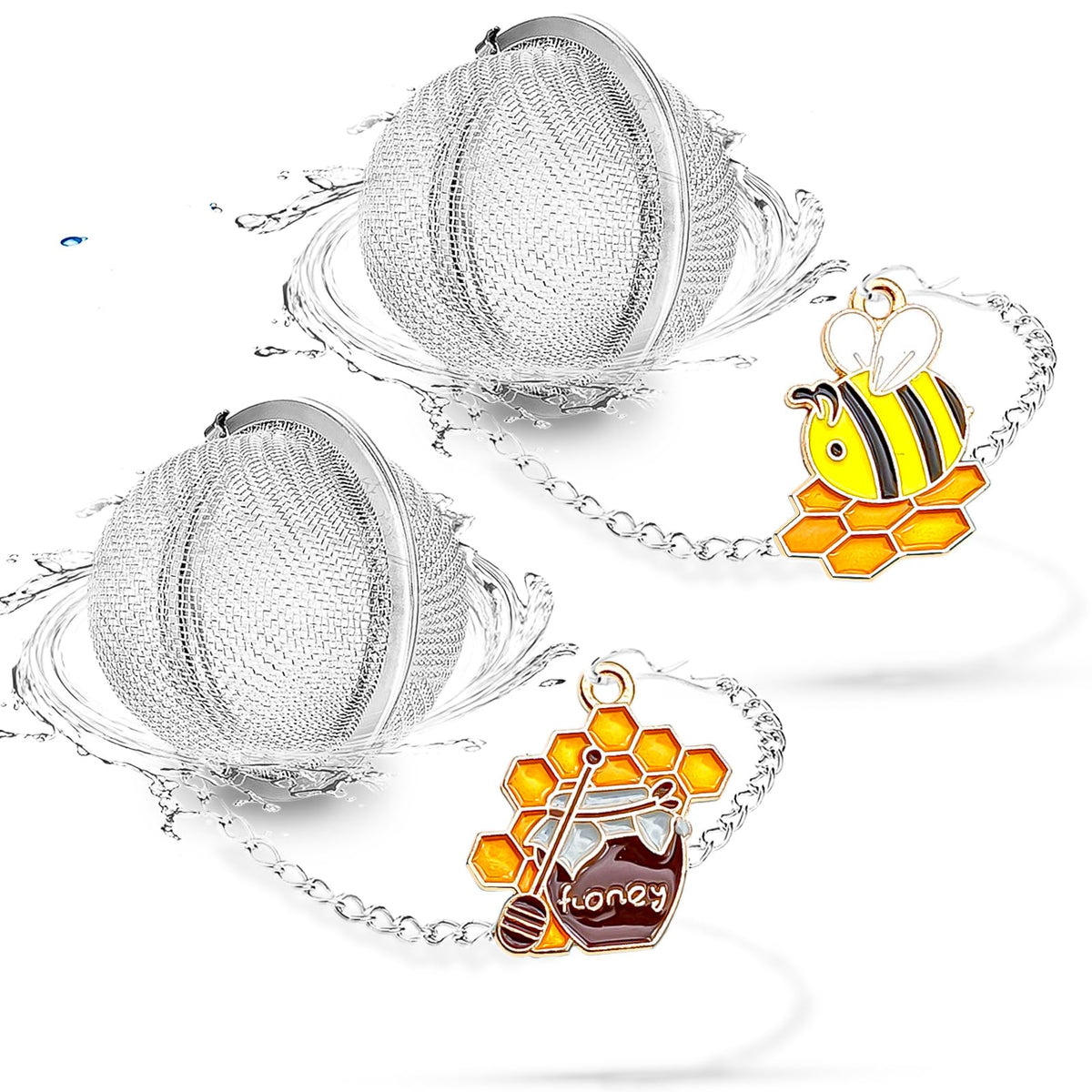 Tea Ball Infuser Set of 2 with Dragonfly & Butterfly Charms – Stainless Steel, Loose Leaf