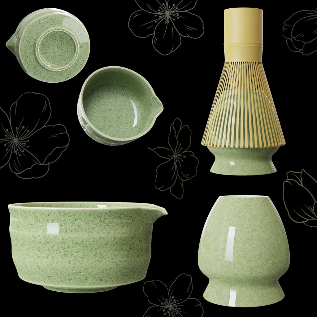 8-Piece Cat Print Matcha Set – Japanese Tea Ceremony Kit with Bamboo Accessories for Home Rituals