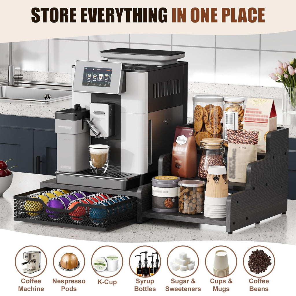 3-Tier Coffee Station Organizer with K-Cup Holder – Rustic Brown