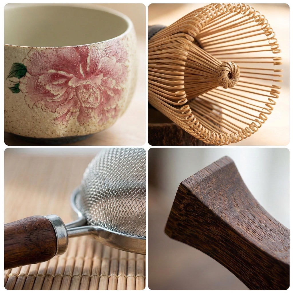 7-Piece Matcha Set – Floral Bowl & Purple Bamboo Whisk